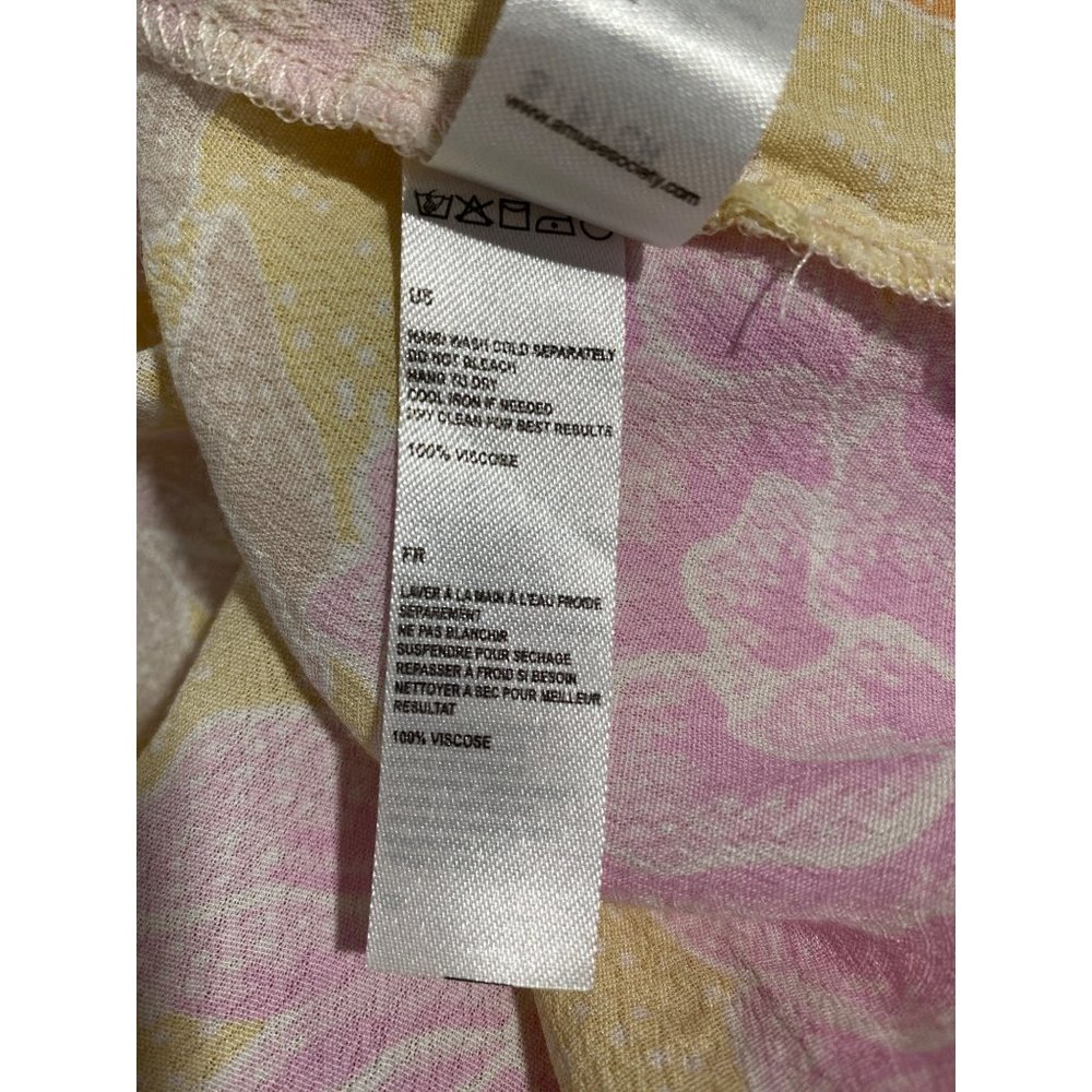 Amuse Society S Button Down Shirt‎ Blouse Viscose Pastel Pink Yellow Orange Belt - Picture 7 of 9